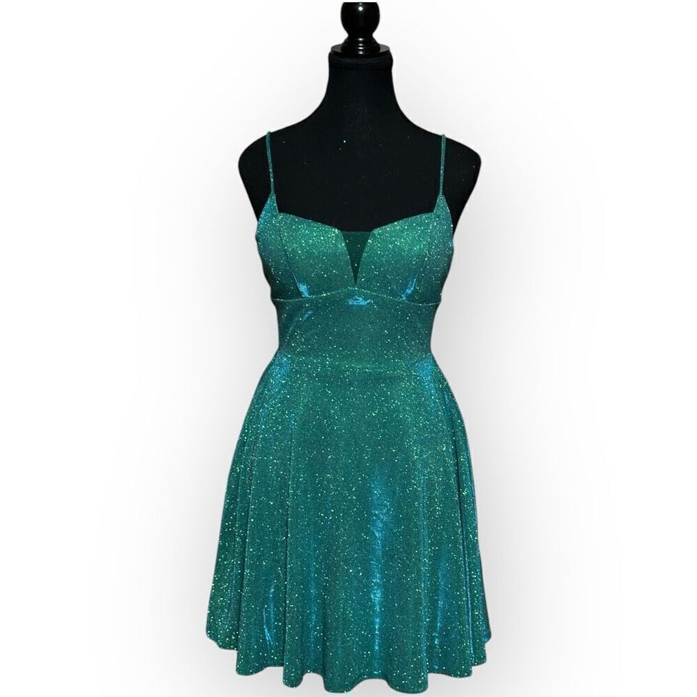 NWOT City Triangles Womens Metallic Lace Up Back Sleeveless Dress Green Size XS